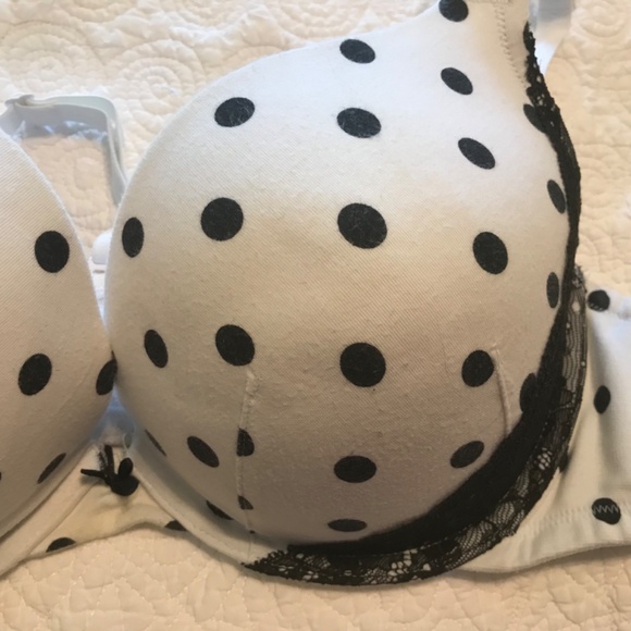 Cacique cotton boost plunge white bra with black polka dots & lace (44B) - Picture 2 of 10